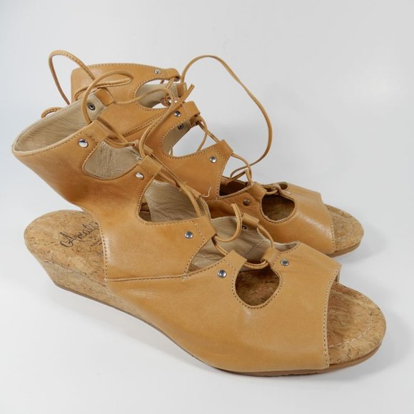 AMALFI by RANGONI Morata Cork Wedge Cage SANDALS Size 7 Sabbia Tan Leather NEW - Picture 8 of 9